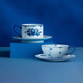 Jingdezhen Blue and White Ribbon Bird Ceramic Coffee Cup Set
