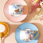 Overhead view of the botanical leopard porcelain saucer