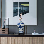 Cobalt-blue dragon Meiping vase displayed in a contemporary living room