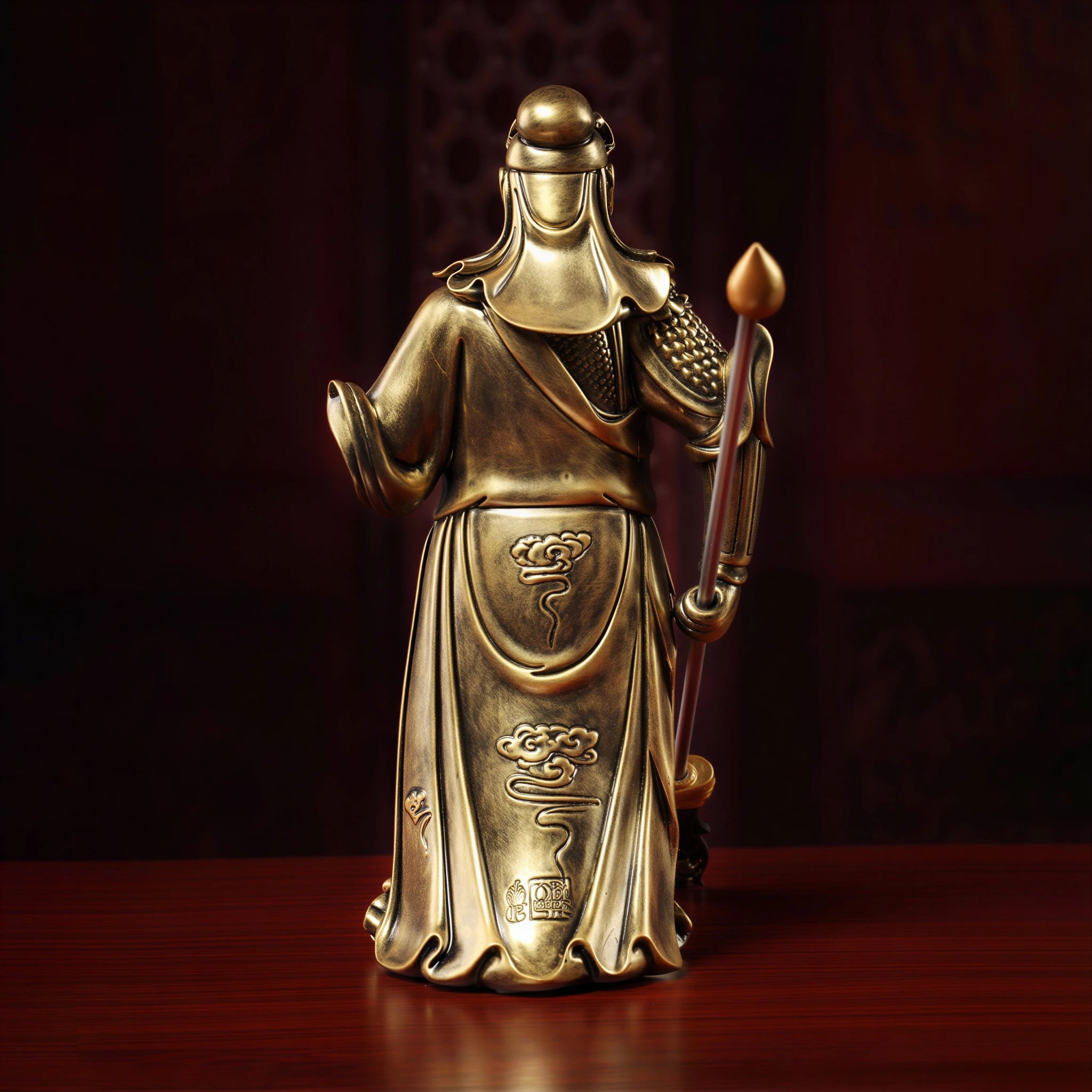 Rear view of the standing Guan Gong armor and robe