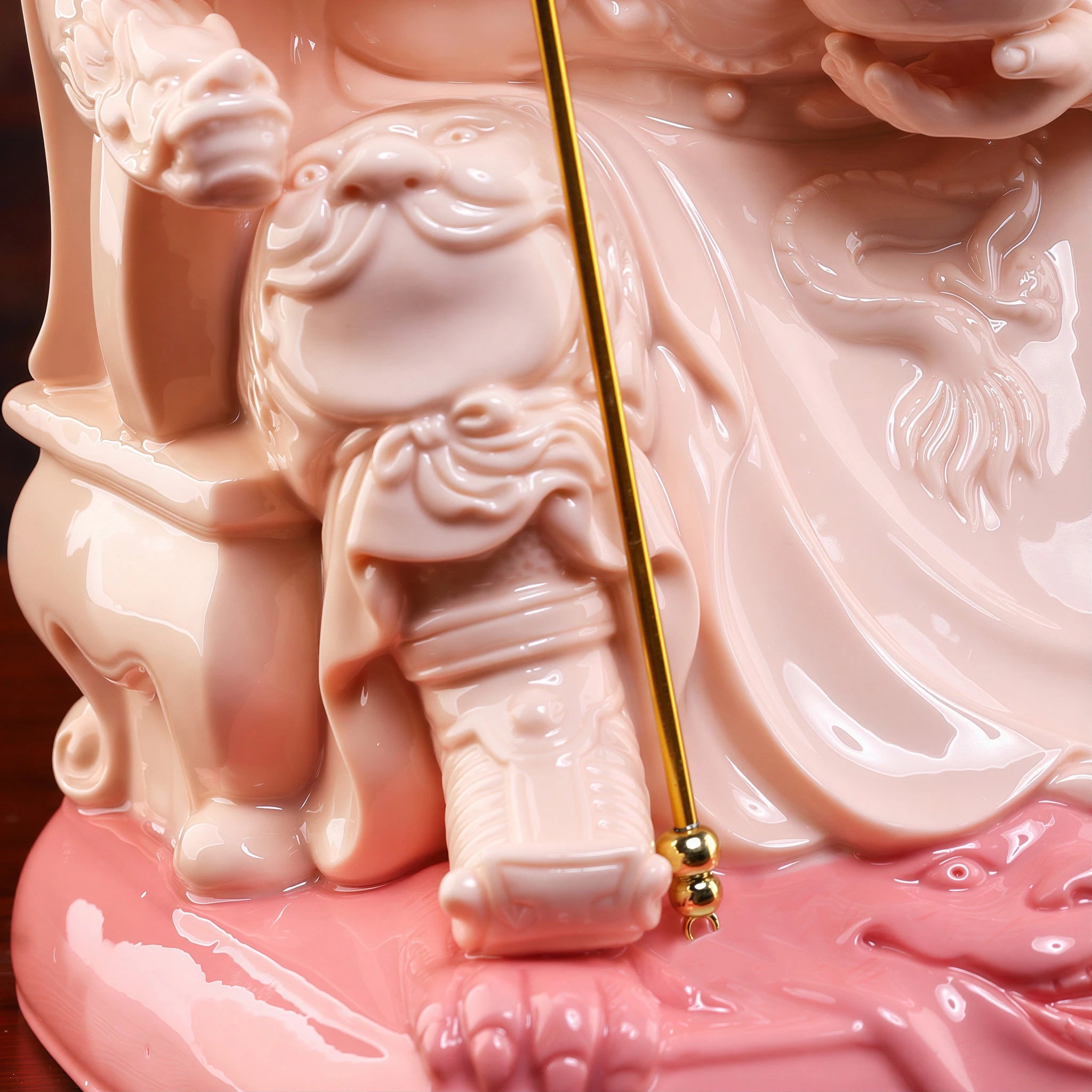 Detail of the crimson-glazed armor and layered robe