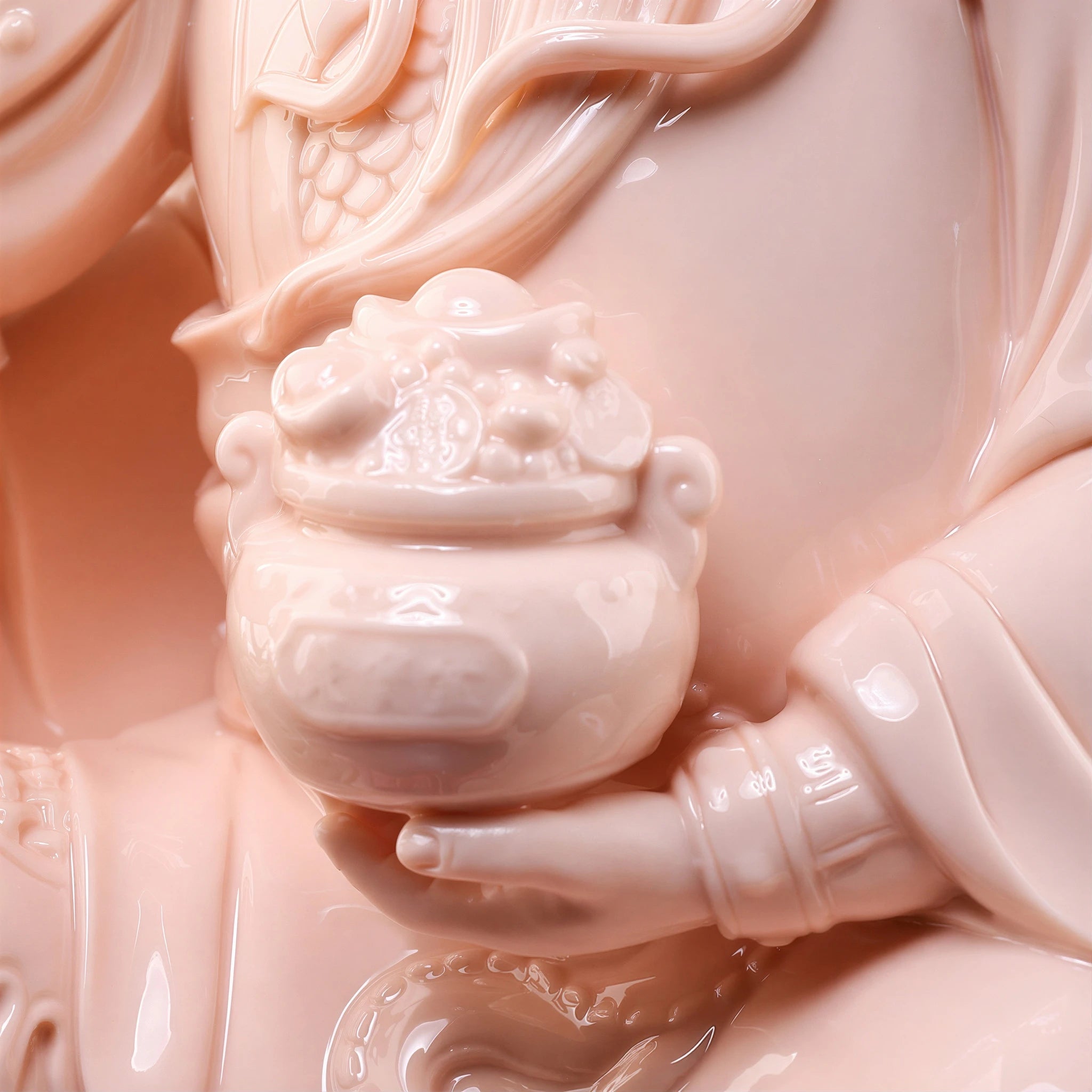 Close view of the impressed mark on the crimson porcelain figure