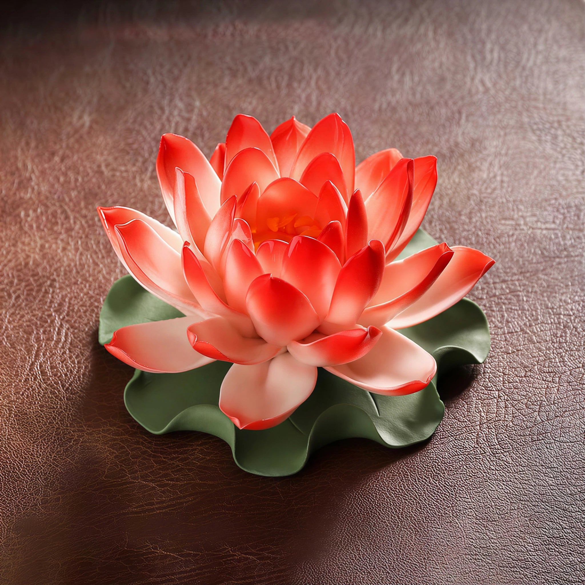 Crimson red Dehua porcelain lotus incense holder