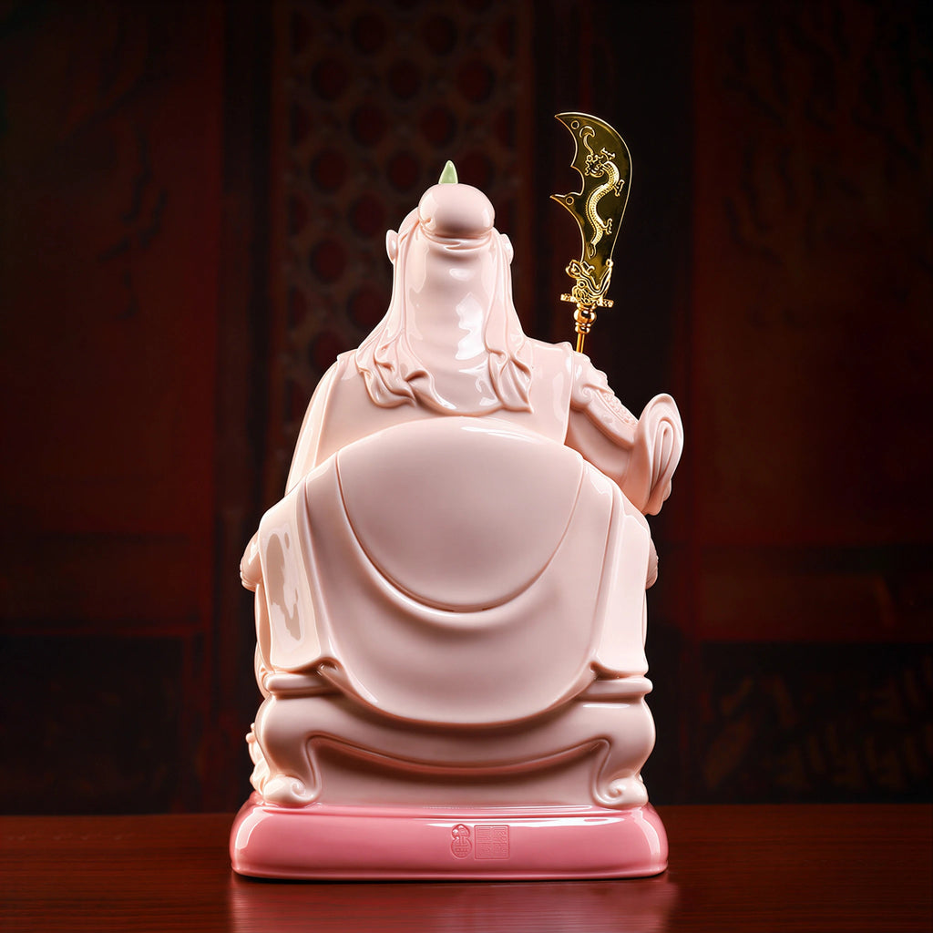 Rear view of the crimson-glazed Guan Gong robe and throne
