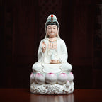Front view of the gold-traced polychrome Dehua Guanyin