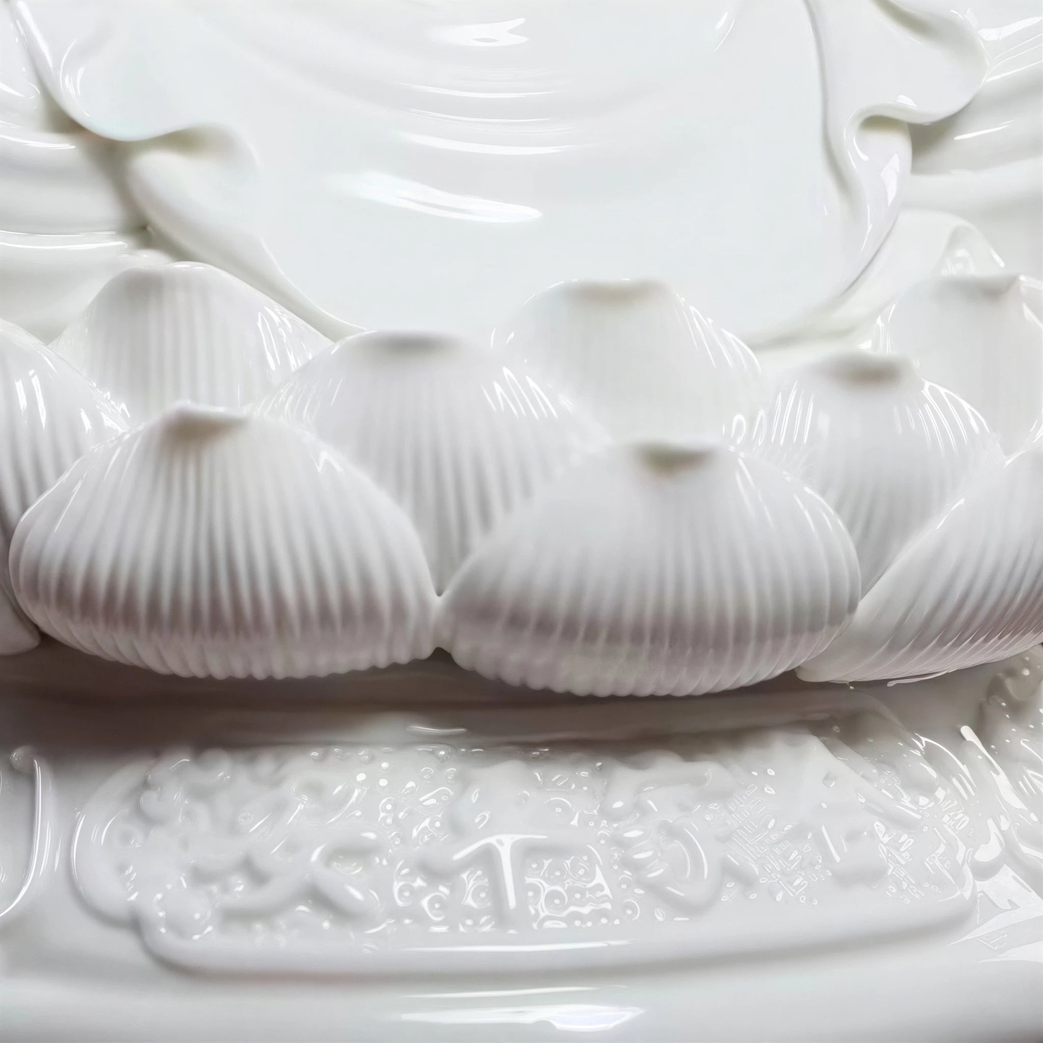 Layered lotus pedestal relief in white Dehua porcelain