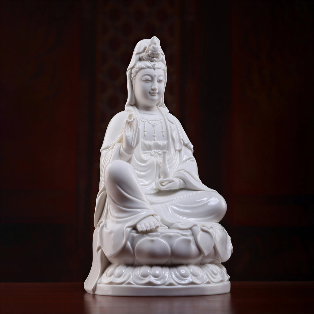 Three-quarter view showing the asymmetrical royal-ease posture