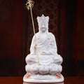 Front view of the jade-white Dehua Ksitigarbha sculpture