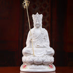 Front view of the jade-white Dehua Ksitigarbha sculpture