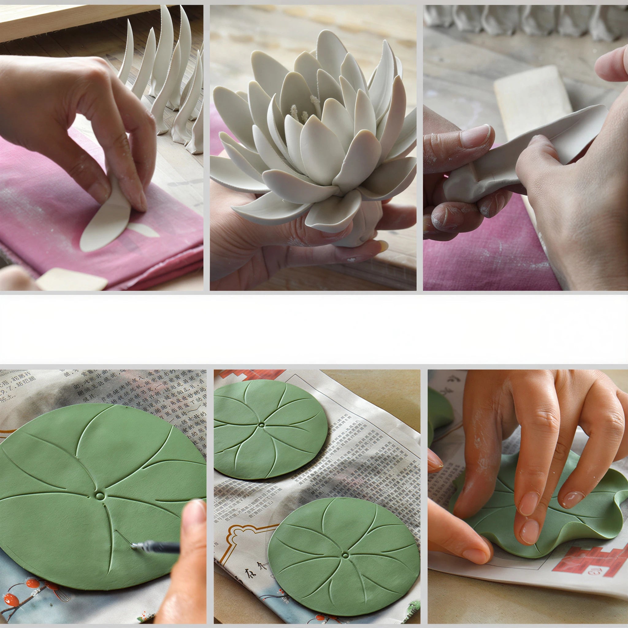 Workshop view of veins being formed on the lily pad base