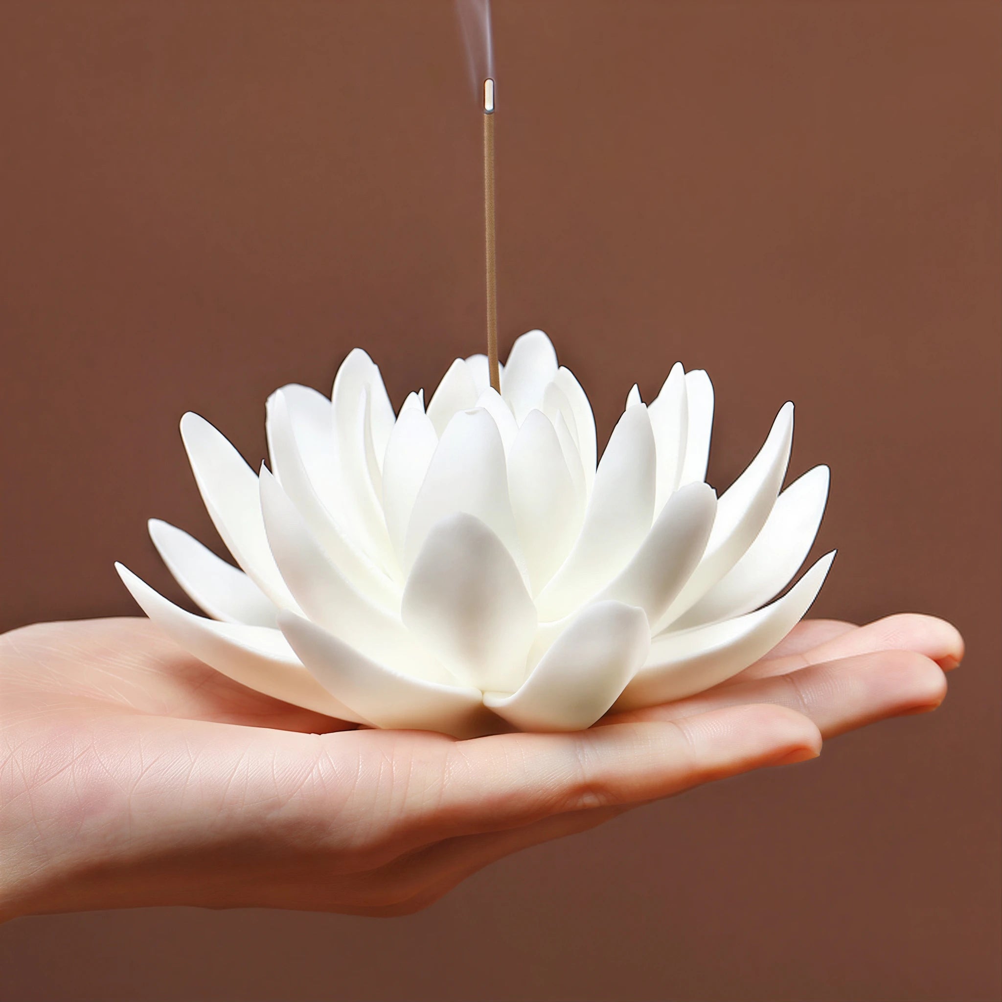 Lotus and lily pad incense holder held in one hand