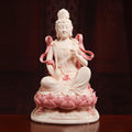 Front view of jade-red Dehua porcelain Manjushri with the sword of wisdom