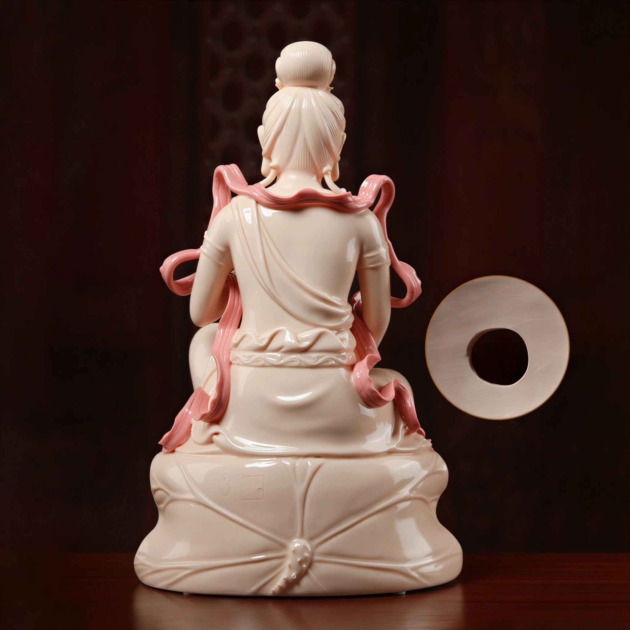 Rear view of the jade-white Manjushri sculpture and robe structure