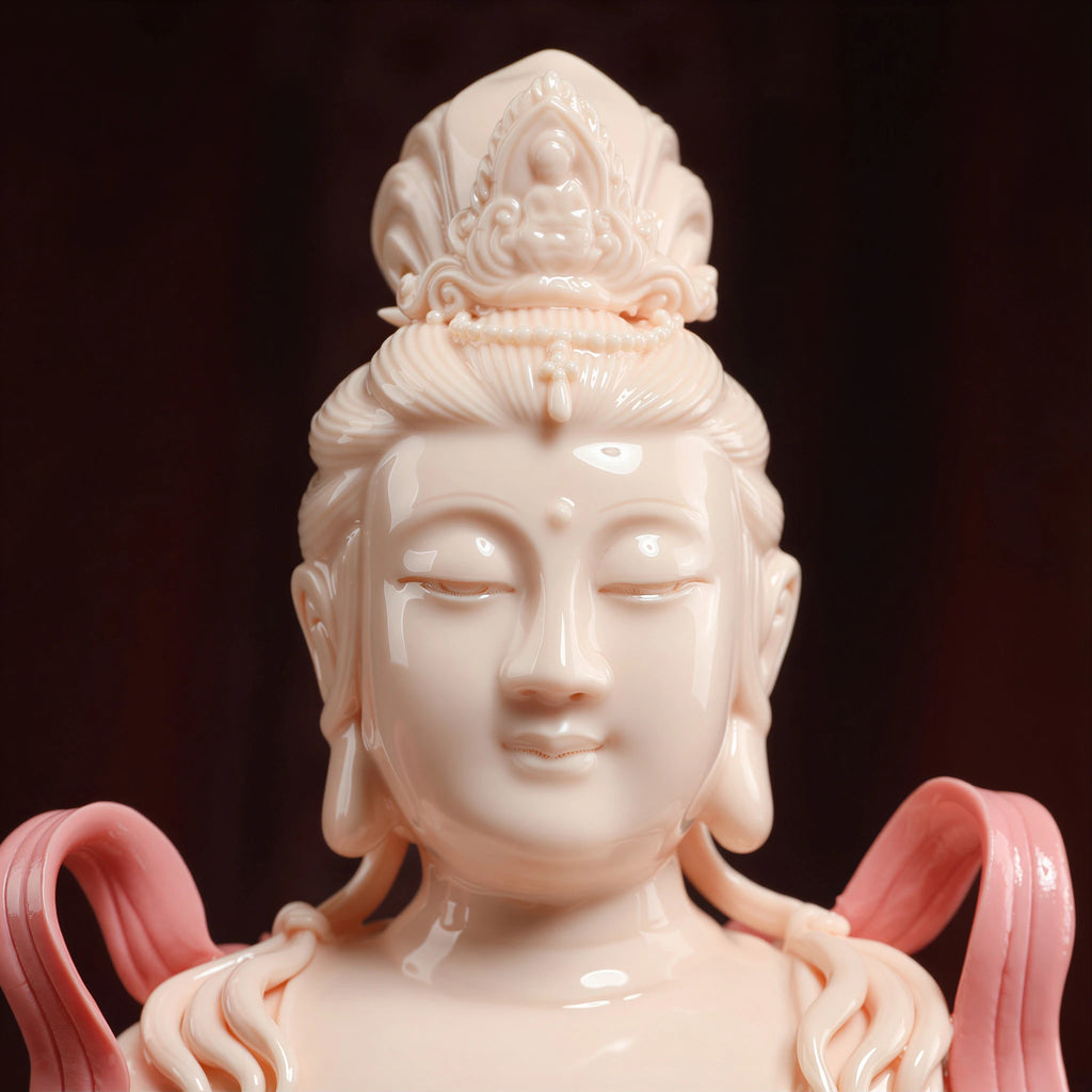 Close view of the Samantabhadra face, crown and jewelry details
