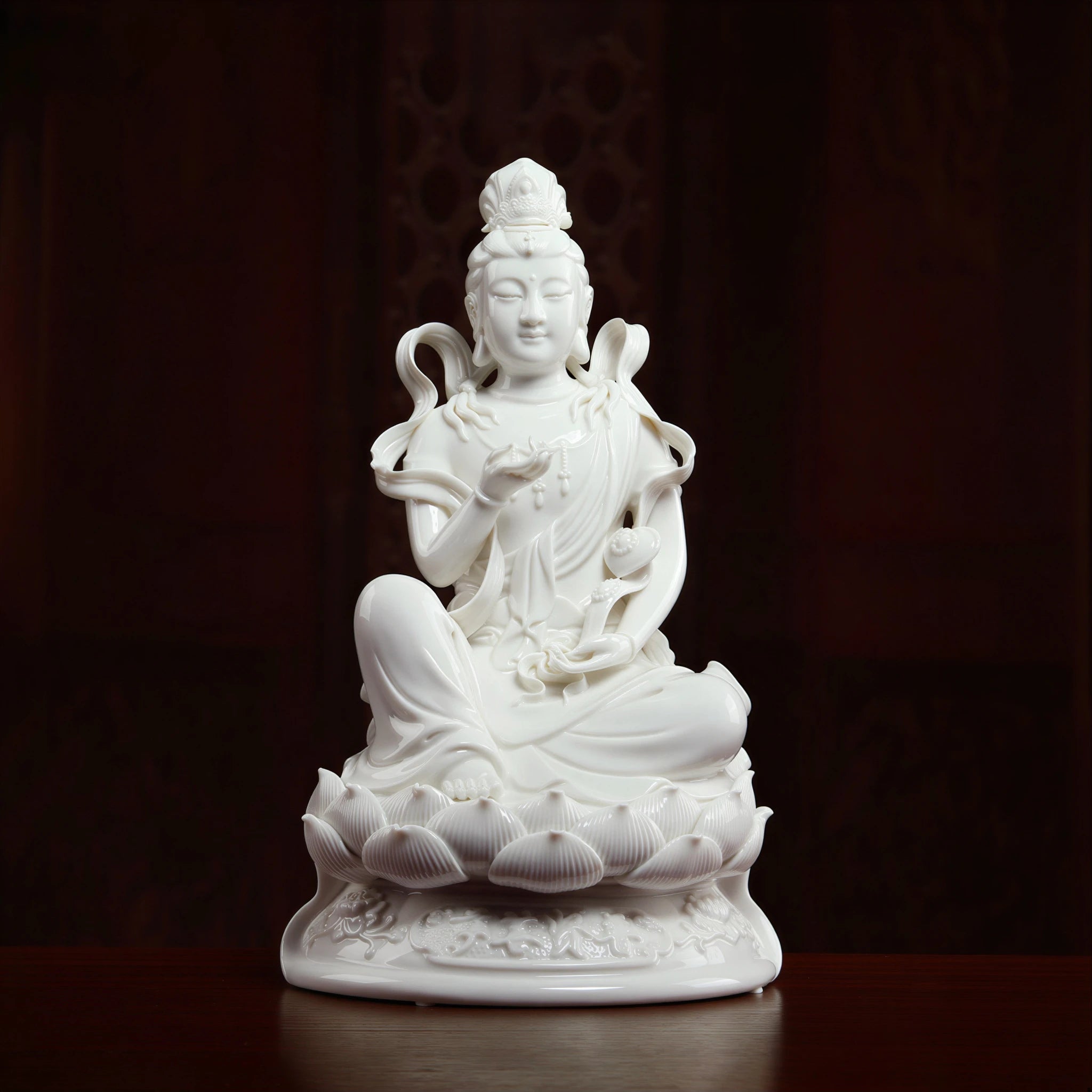 Front view of the jade-white Dehua porcelain Samantabhadra sculpture