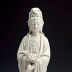 Close view of the standing Guanyin face, headdress and upper robes