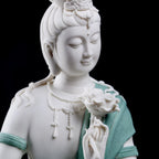 Close view of the Water Moon Guanyin face and jewelry details