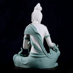 Rear view of the textured teal robes on the Water Moon Guanyin sculpture