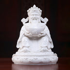 Close view of the Fu Bao Caishen expression in white Dehua porcelain