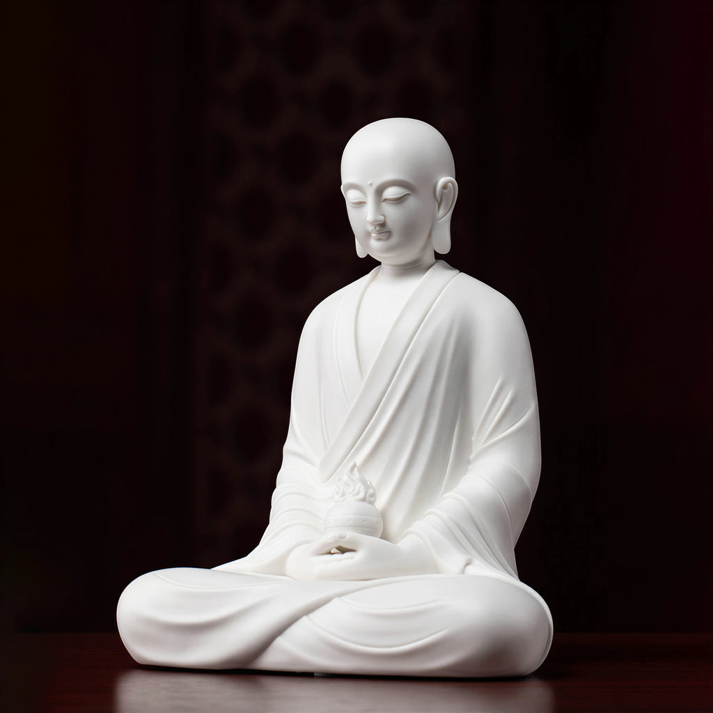 Three-quarter view of the minimalist seated Ksitigarbha