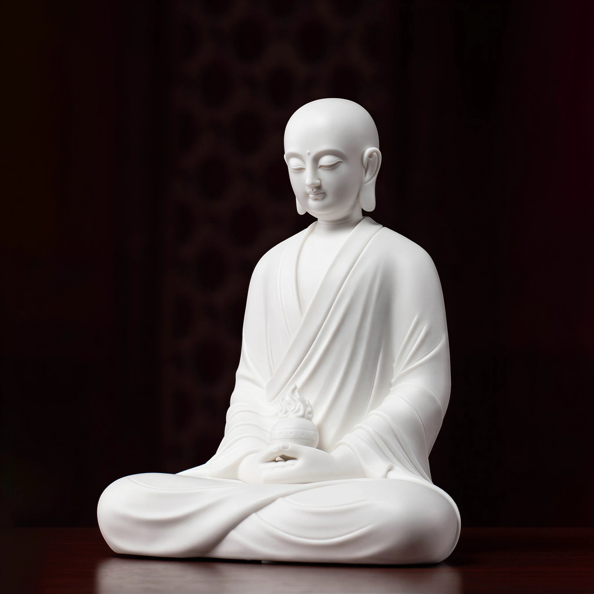 Three-quarter view of the minimalist seated Ksitigarbha