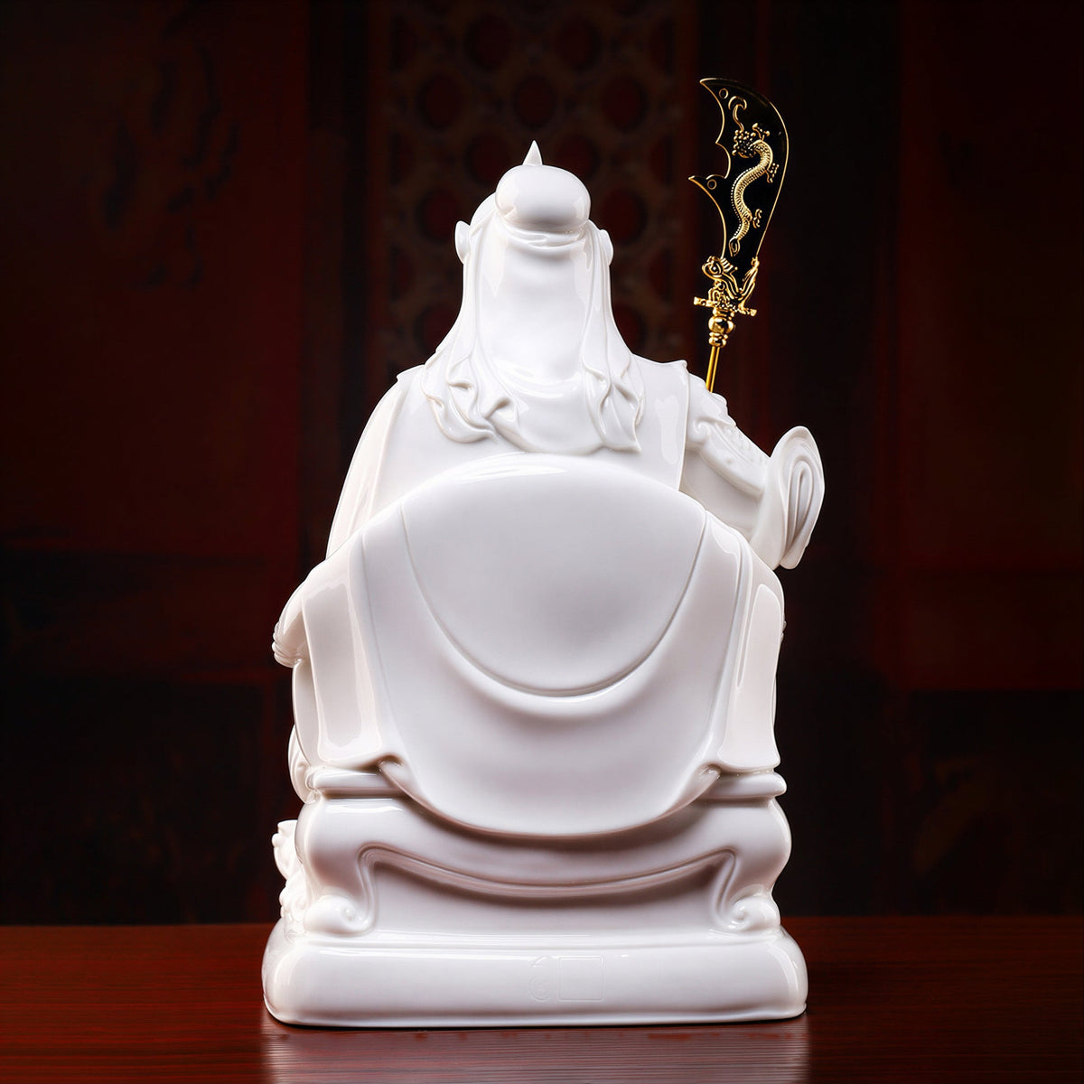 Rear view of the seated Guan Gong robe and throne