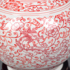 Close view of underglaze-red lotus scrolls on the Shangping vase