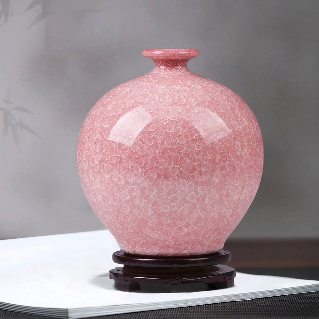 Blush Pink Crackle Glaze Pomegranate Vase