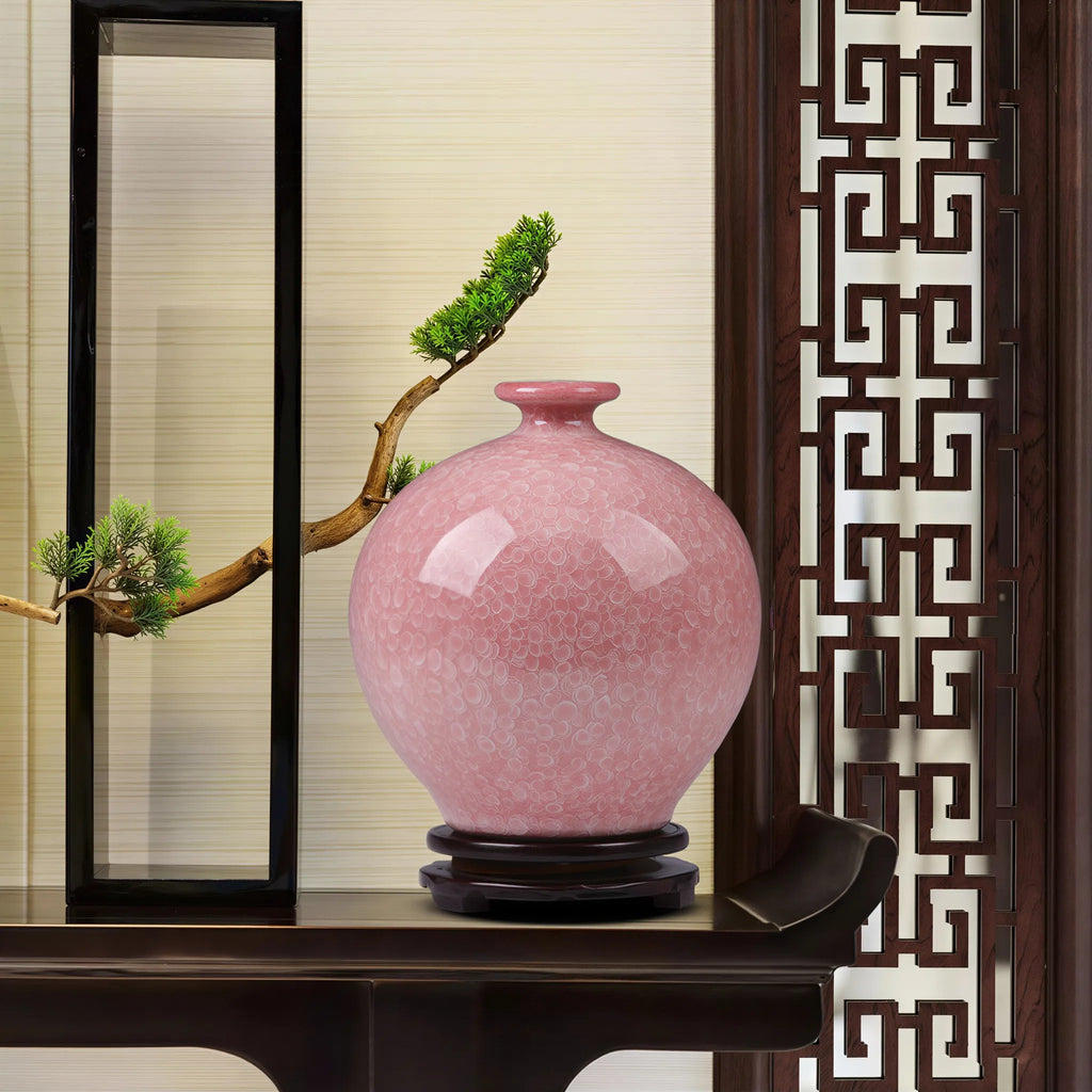 Blush Pink Crackle Glaze Pomegranate Vase
