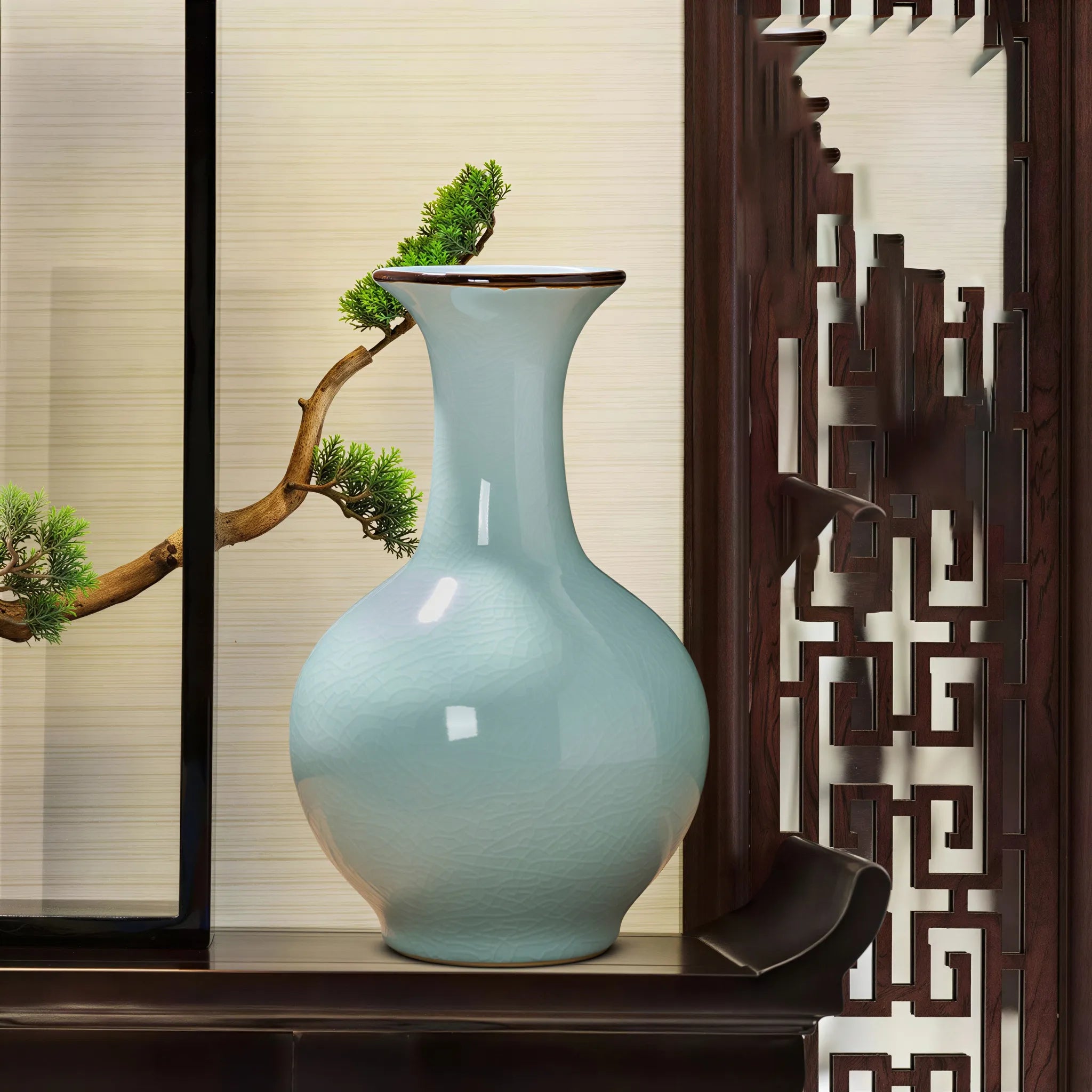 Pale Celadon Crackle Glaze Globular Vase