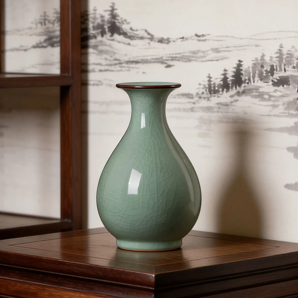 Celadon Yuhuchun Vase with Ice Crackle Glaze
