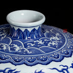 Blue-and-white shoulder and border detail on the meiping