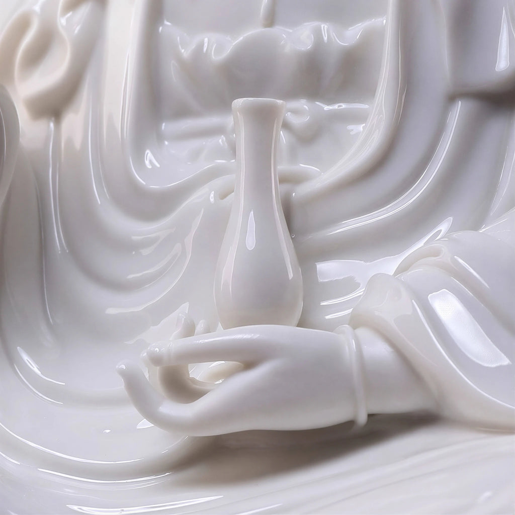 Detail of the vase held at the center of the Guanyin sculpture