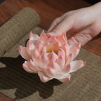 Angled view of the layered blush pink porcelain lotus petals