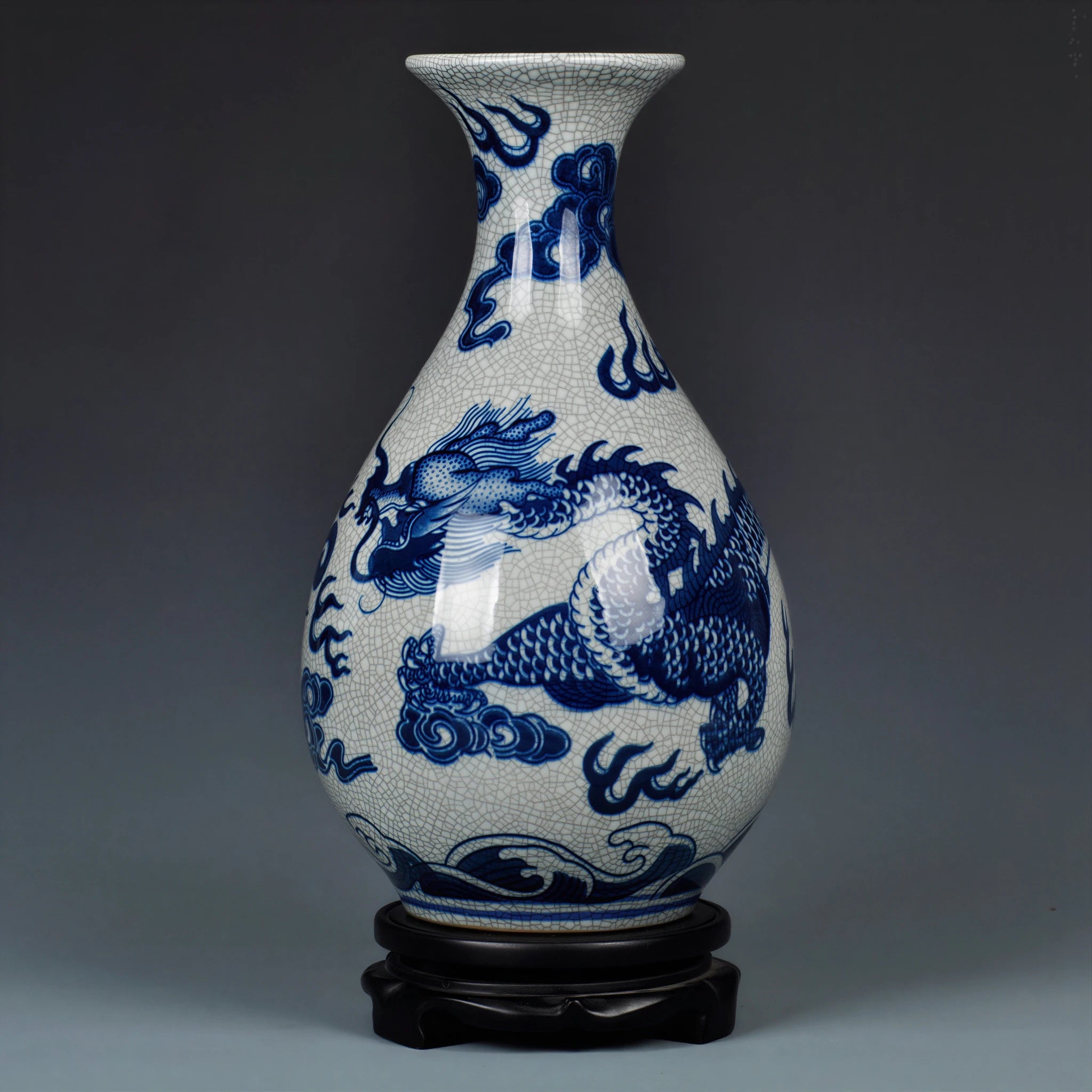 Cobalt Dragon Crackle Yuhuchun Vase