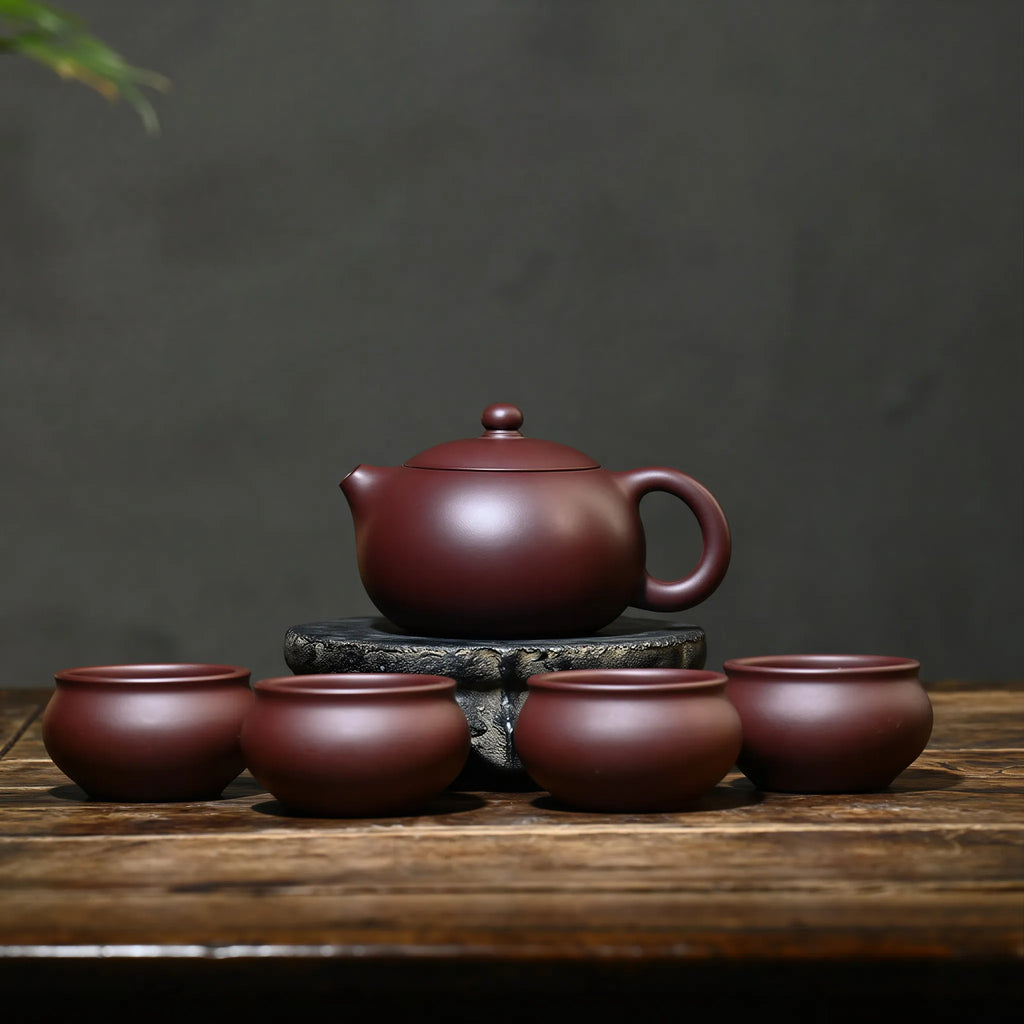 Complete Huanglongshan Xishi teapot and four-cup set