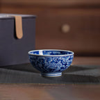 Wood-fired Jingdezhen blue-and-white millefleurs teacup