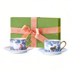 Jingdezhen botanical leopard coffee set in its presentation box