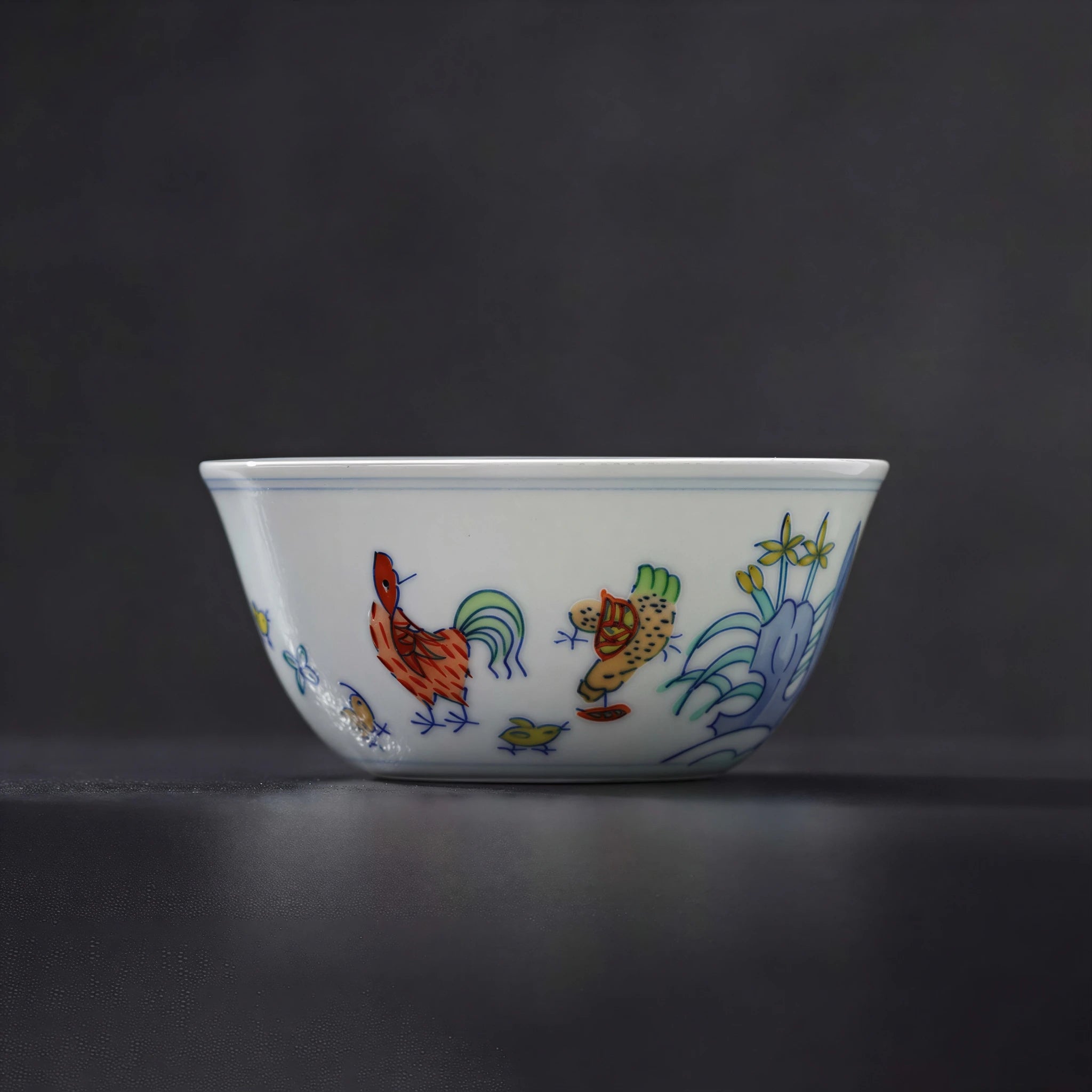 Side view of a Chenghua-style doucai chicken cup with gently flared sides