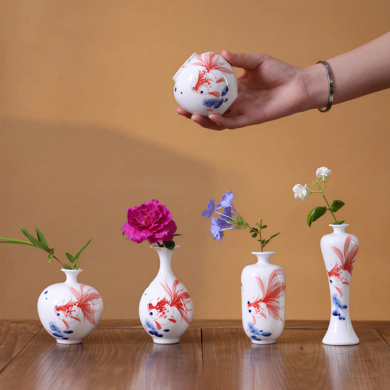 Jingdezhen Hand-Painted Goldfish Miniature Porcelain Bud Vases