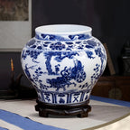 Front view of the hand-painted Jingdezhen Guiguzi narrative jar
