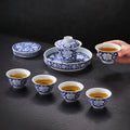 Complete Jingdezhen in-glaze peony gongfu tea set
