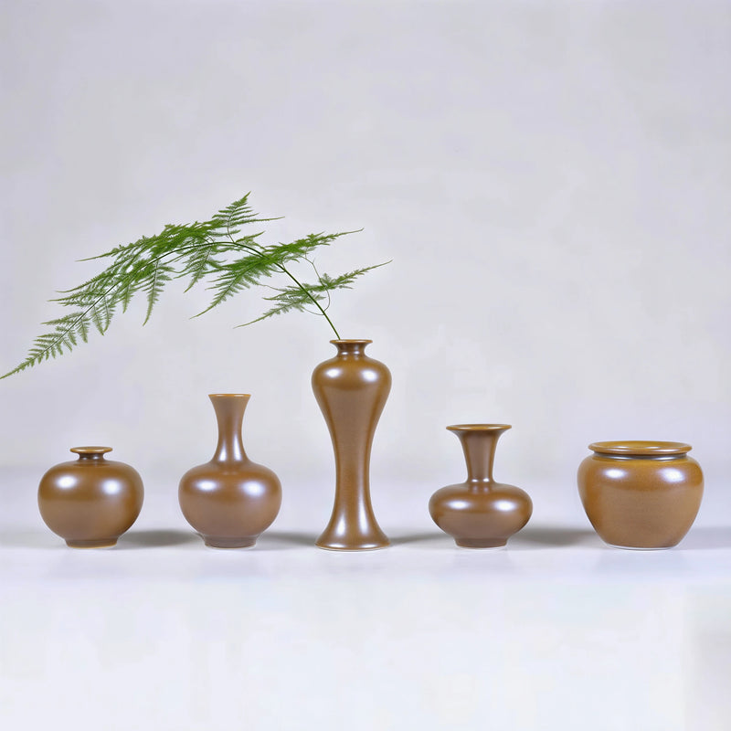 Jingdezhen Hand-Thrown Maple-Yellow Miniature Porcelain Vases