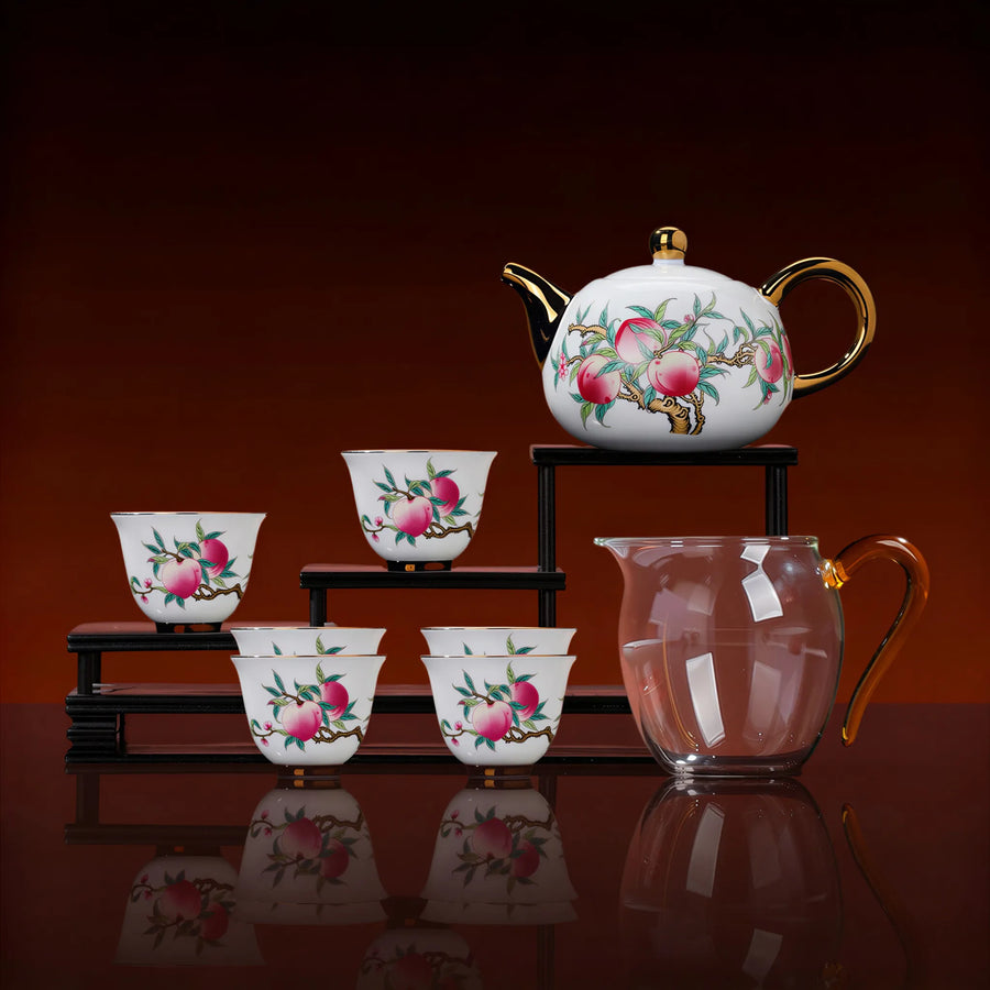 Jingdezhen famille rose Nine Peaches and Five Bats tea set