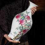Scale view of the 39 cm famille rose olive vase