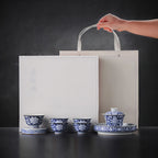 In-glaze peony gongfu tea set in its presentation box