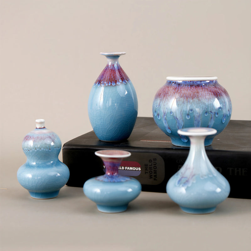 Jingdezhen Hand-Thrown Reactive-Glaze Miniature Porcelain Vases