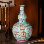 Front view of the turquoise graviata double-gourd vase