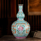Turquoise-ground famille rose double-gourd vase in studio light