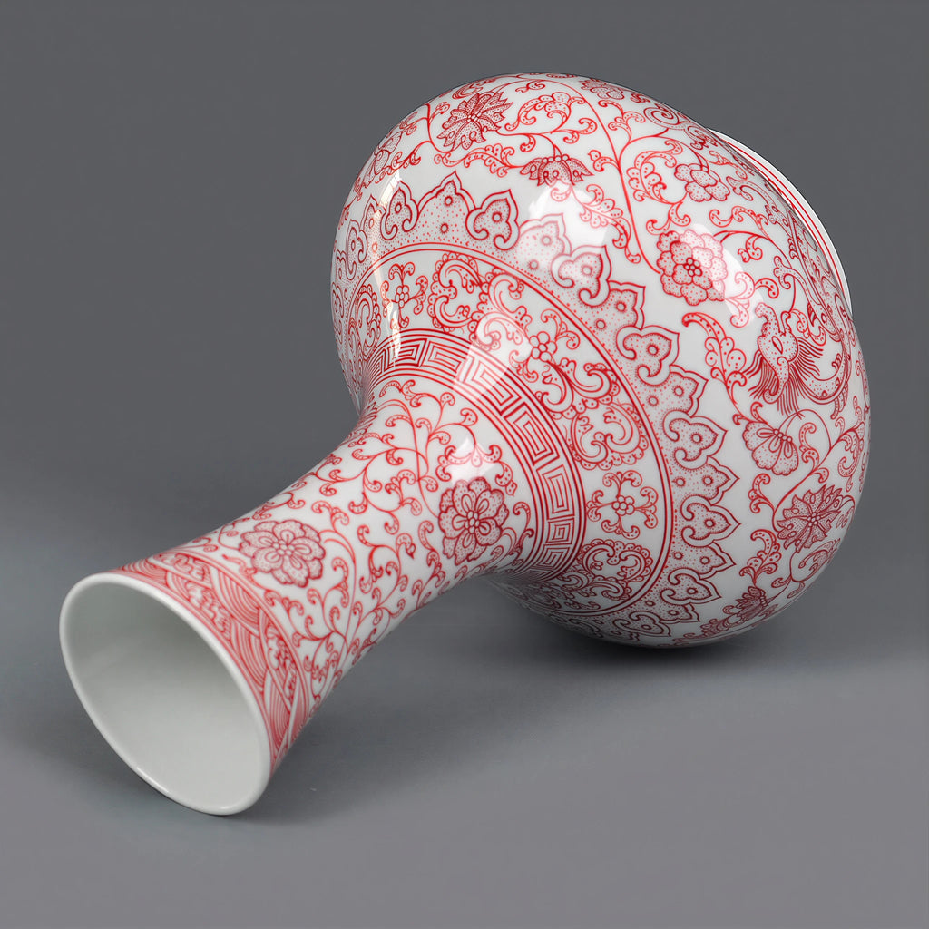 Jingdezhen underglaze red vase with wooden base and presentation box